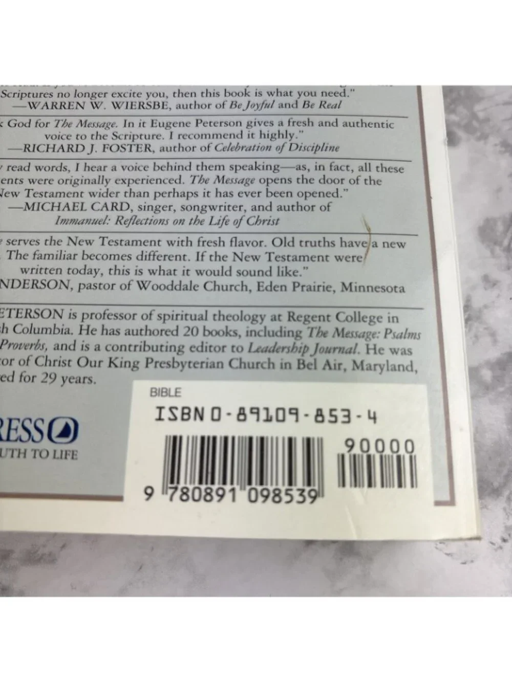 The Message: The New Testament in Contempory- 0891098534, E H Peterson paperback